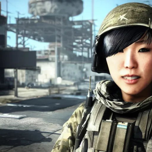 Prompt: ichigo aoi in call of duty world modern warfare, ps 4, video game still