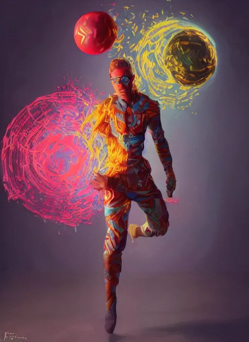 Image similar to digital _ painting _ of _ person juggling colourful _ by _ filipe _ pagliuso _ and _ justin _ gerard _ symmetric _ fantasy _ highly _ detailed _ realistic _ intricate _ port