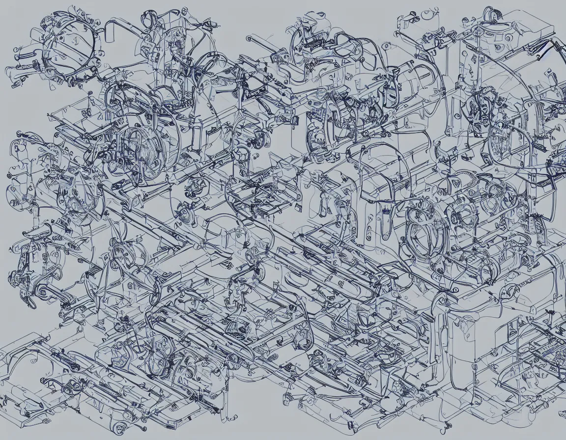 Image similar to exploded technical diagram of a machine that transmutes climate anxiety into sigma grindset energy. highly detailed, vector drawing, very very precise, mechanical diagram, technical manual, 8 k, high resolution scan, cross - sectional illustration