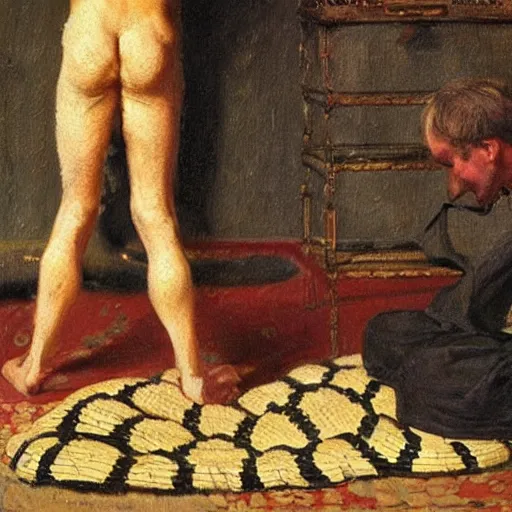 Image similar to A Python programmer's despair, oil on canvas, 1901