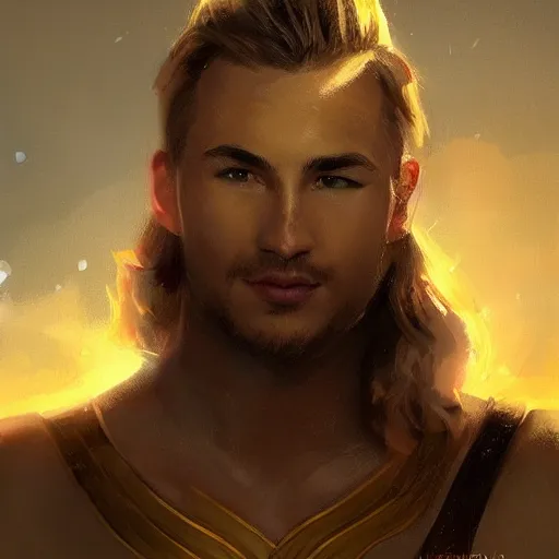 Prompt: a beautiful Norse Warrior based on Mario Gotze with glowing aura by Greg Rutkowski and Raymond Swanland, Trending on Artstation, cloudy background, ultra realistic digital art