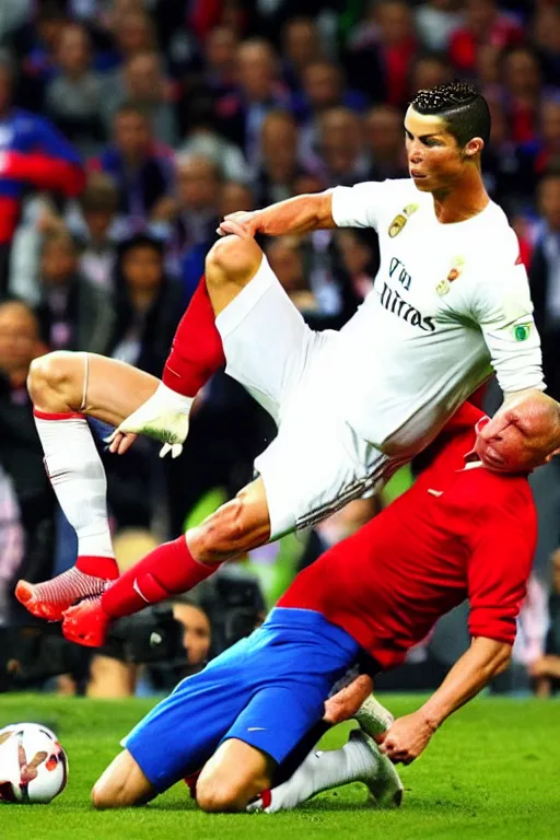 Image similar to cristiano ronaldo kicking putin in the balls