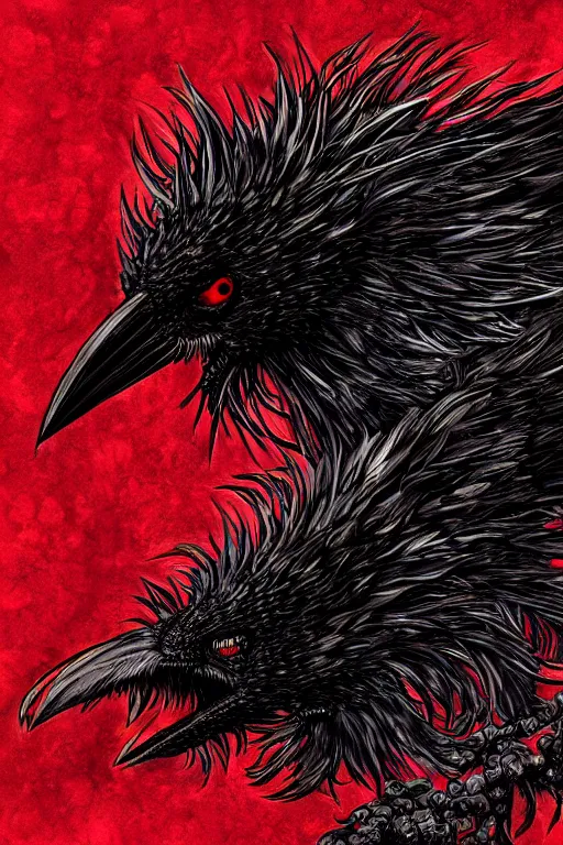 Image similar to raven monster, red eyes, highly detailed, digital art, sharp focus, trending on art station, kentaro miura manga art style