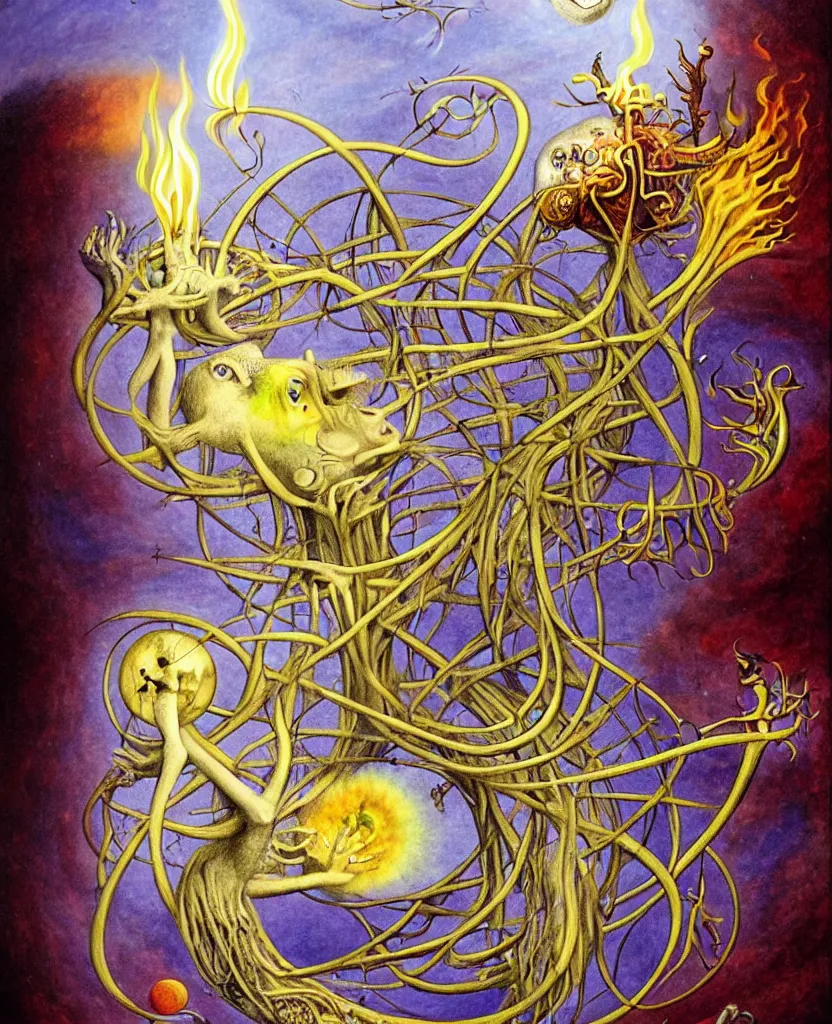 Image similar to whimsical freaky creature sings a unique canto about'as above so below'being ignited by the spirit of haeckel and robert fludd, breakthrough is iminent, glory be to the magic within, painted by ronny khalil