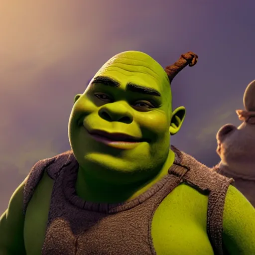 Image similar to shrek pregnant, masterpiece, highly detailed, high quality, 4 k, anatomically correct, hyperrealistic, concept art, octane render, unreal engine 5, trending on artstation, trending on deviantart, matte, historical painting, fantasy style, path traced, high coherence, soft lighting, digital painting, mythical