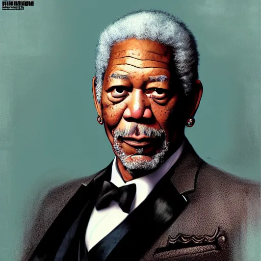 Image similar to morgan freeman wearing a tuxedo, portrait, highly detailed, digital painting, artstation, concept art, sharp focus, illustration, art by artgerm and greg rutkowski and alphonse mucha