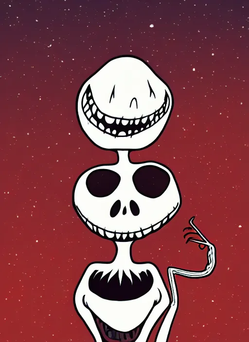 Prompt: jack skellington as a cosmic horror garfield with razor sharp teeth, red eyes, red teeth, digital art, lineart