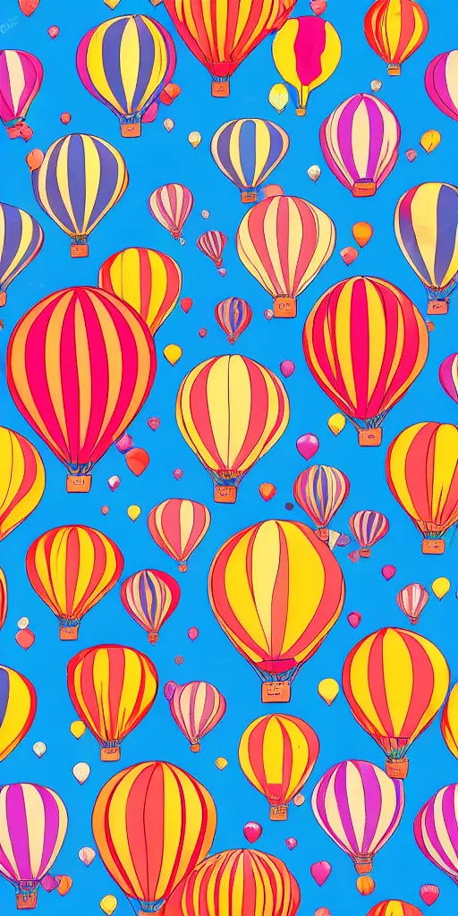 Image similar to seamless pattern of hot air balloons in beautiful sky, colourful, symmetrical, repeating 35mm photography