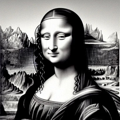 Prompt: the mona lisa, grayscale, by pablo picasso