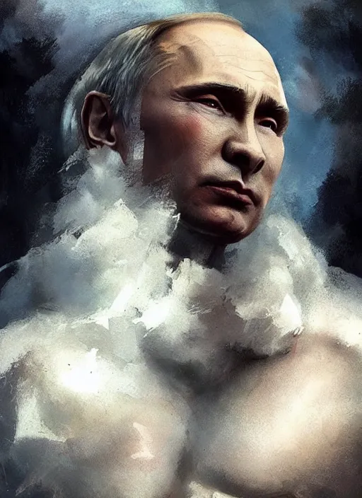 Prompt: vladimir putin as a magnificent beautiful greek god, by greg rutkowski