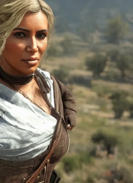 Image similar to film still of kim kardashian as Sadie Adler in rdr2.