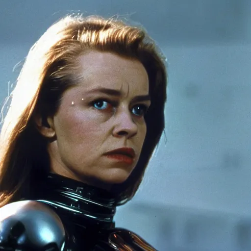 Prompt: the queen as the terminator, movie still