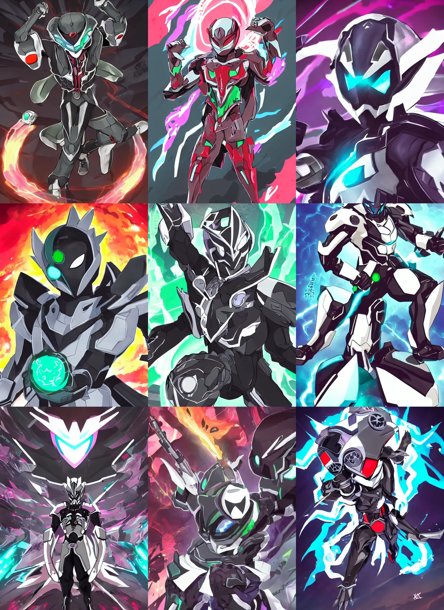 Prompt: illustrated character portrait of ghost kamen rider doing a henshin pose, league of legends splash art, kamen rider, kamen rider ghost, tokusatsu, in the style of studio trigger studio bones and production i. g., animation, anime illustration, studio trigger, studio bones, production i. g.