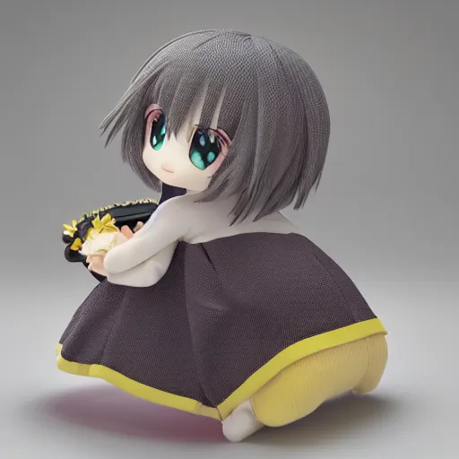 Image similar to cute fumo plush of a relaxed girl who takes everything in stride, smug, studio lighting, anime girl, promo render, outline glow, vray