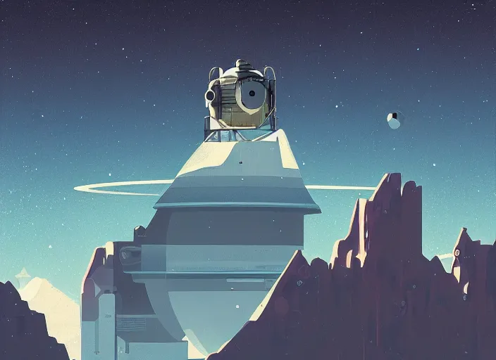 Image similar to an illustration of a space station on a mountain, an art deco painting by james gilleard, behance contest winner, space art, concept art, matte painting, matte background