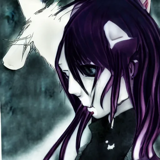 Image similar to a baby kitten vampire art by sui ishida