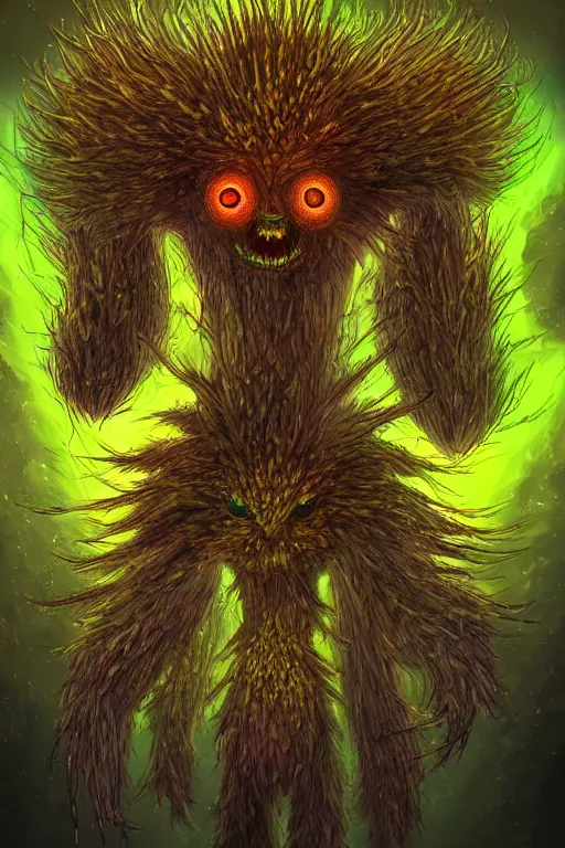 Image similar to a humanoid figure thistle monster with eyes, radiation glow, highly detailed, digital art, sharp focus, trending on art station, plant, anime art style