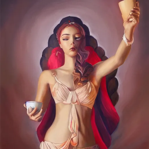 Image similar to goddess of coffee, best on artstation, oil on canvas