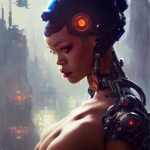 Prompt: cyborg Rihanna profile picture by Greg Rutkowski, dynamic pose, intricate, futuristic, fantasy, elegant, by Stanley Artgerm Lau, greg rutkowski, thomas kindkade, alphonse mucha, loish, norman Rockwell,