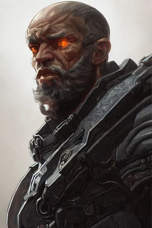 Image similar to Portrait of John Brown with a beard wearing futuristic power armor, fantasy, intricate, highly detailed, digital painting, trending on artstation, sharp focus, illustration, style of Stanley Artgerm and Greg Rutkowski and Dan Mumford