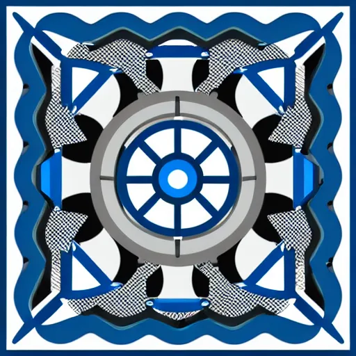 Image similar to a vectorized angled blue - grey gear, professional icon logo radial symmetry