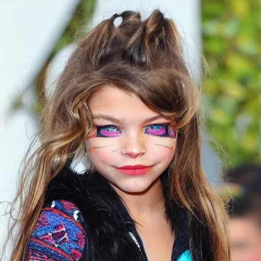 Prompt: thylane blondeau has a bad hair day, tribal face paint