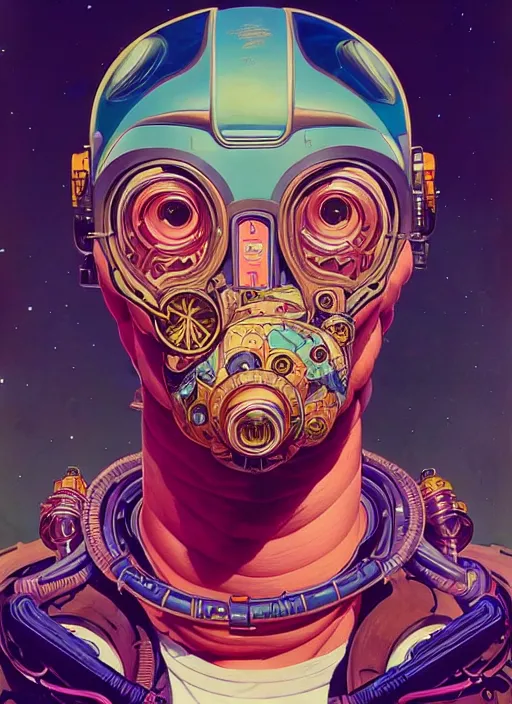 Prompt: high quality high detail portrait of a diesel punk in an alien world,, tristan eaton, victo ngai, artgerm, rhads, ross draws, hyperrealism, intricate detailed, alphonse mucha, 8 k, sci - fi, pastel colors, artstation,