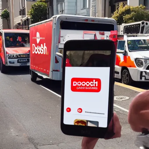 Image similar to social media ad for a food delivery company called 'DoorDash' delivering food in San Fransisco