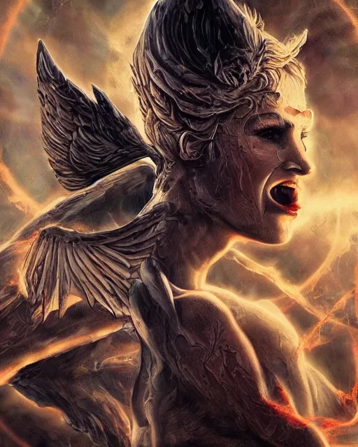 Prompt: epic art poster angel vs demon split face. close up extremely detailed trending on artstation award - winning art