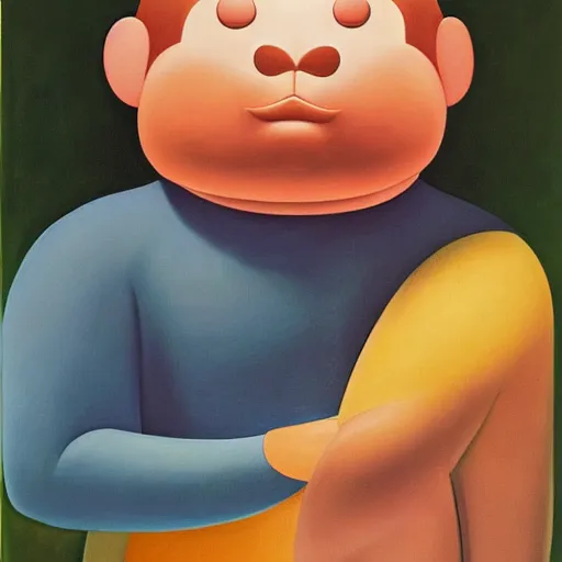 Prompt: a painting of curious george, fernando botero