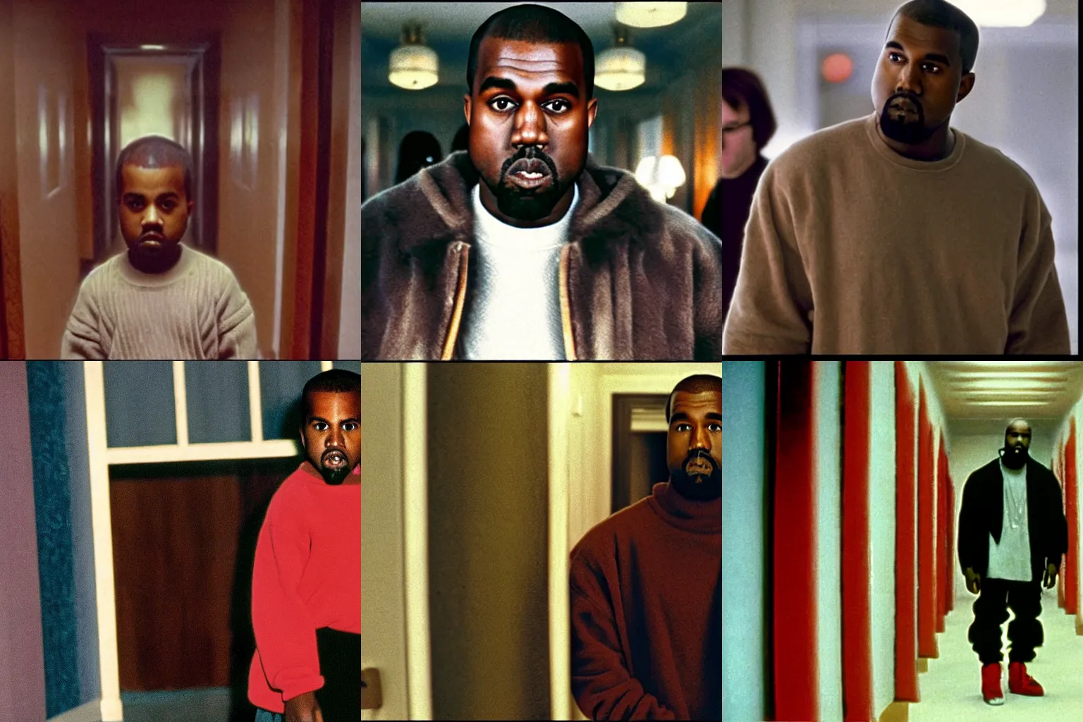Prompt: A Still of Kanye West\'s guest appearance in The Shining (1980)