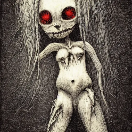 Prompt: grunge drawing of a cartoon teddy bear by - Zdzisław Beksiński , corpse bride style, horror themed, detailed, elegant, intricate