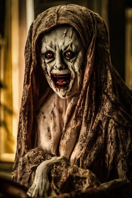 Prompt: horror movie pengabdi setan 3, high resolution, photorealistic, smooth, details, 4 k, aesthetic lighting, baroque object, sharp focus, hyperdetailed object, professional photography, pullitzer winning, 8 0 0 photo by : canon eos 5 d mark iv, by karah mew and adnan abidi and jodie bateman