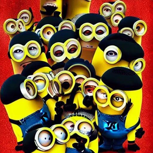 Prompt: Soviet propaganda poster of Minions from Dispicable Me