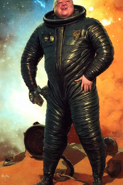 Prompt: portrait of baron harkonnen wearing leather spacesuit, detailed, sunshine, nebula space background, illustration by normal rockwell, artstation character art, john william waterhouse, concept art, greg rutkowski