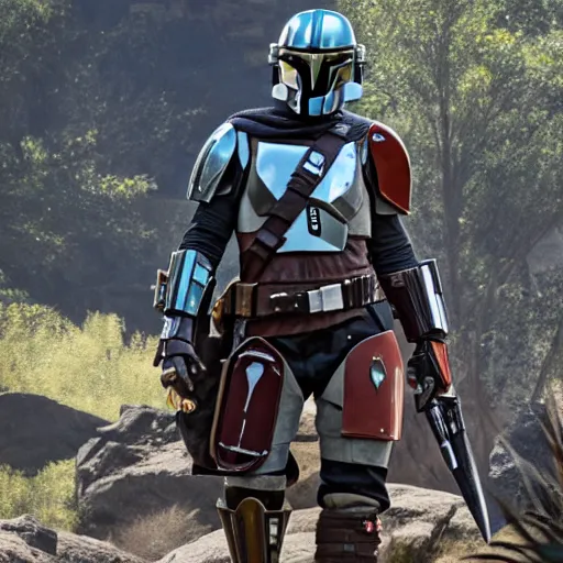 Prompt: The Mandalorian in Monster Hunter World, highly detailed, high quality, HD, 4k, 8k, Canon 300mm, professional photographer, 40mp, lifelike, top-rated, award winning, realistic, sharp, no blur, edited, corrected, trending