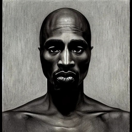 Image similar to Tupac Shakur by Zdzisław Beksiński and H.R. Giger