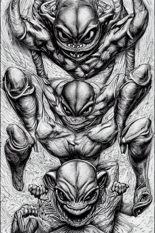 Image similar to goblin, symmetrical, toad eyes and webbed feet, highly detailed, digital art, sharp focus, trending on art station, kentaro miura manga art style