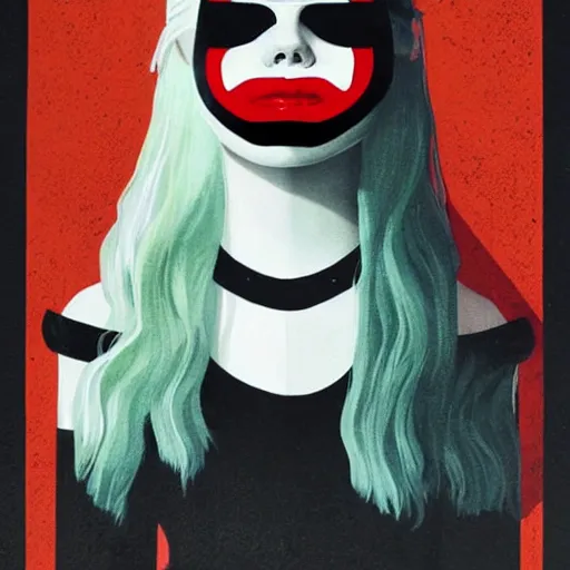 Prompt: Elle Fanning in V for Vendetta picture by Sachin Teng, asymmetrical, dark vibes, Realistic Painting , Organic painting, Matte Painting, geometric shapes, hard edges, graffiti, street art:2 by Sachin Teng:4