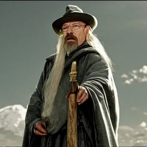 Prompt: walter white as gandalf the white, movie still