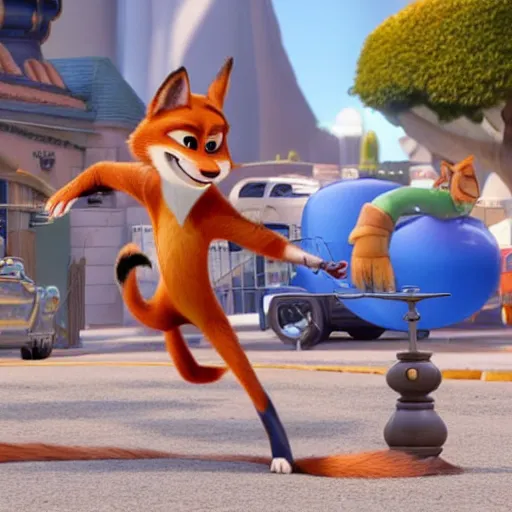 Image similar to nick wilde from zootopia with the body of madonna