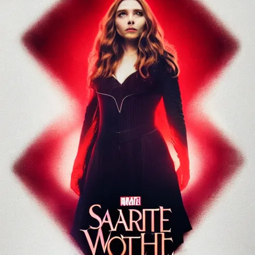 Prompt: movie poster'the scarlet witch'starring elizabeth olsen, 4 k quality, pinterest movie cover, trending on unsplash