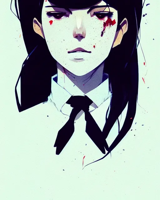 Image similar to a ultradetailed full body portrait of a woman dressed in a white shirt with a tie, detailed face, by conrad roset, greg rutkowski and makoto shinkai trending on artstation