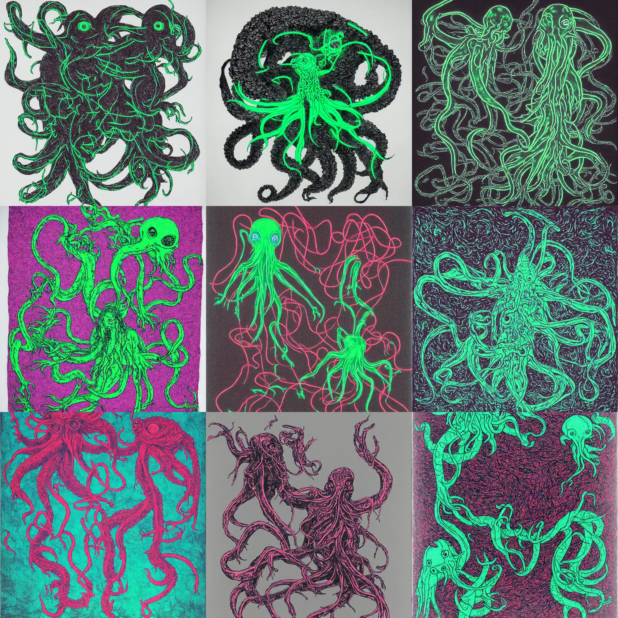 Prompt: neon cthulhu by kiki smith