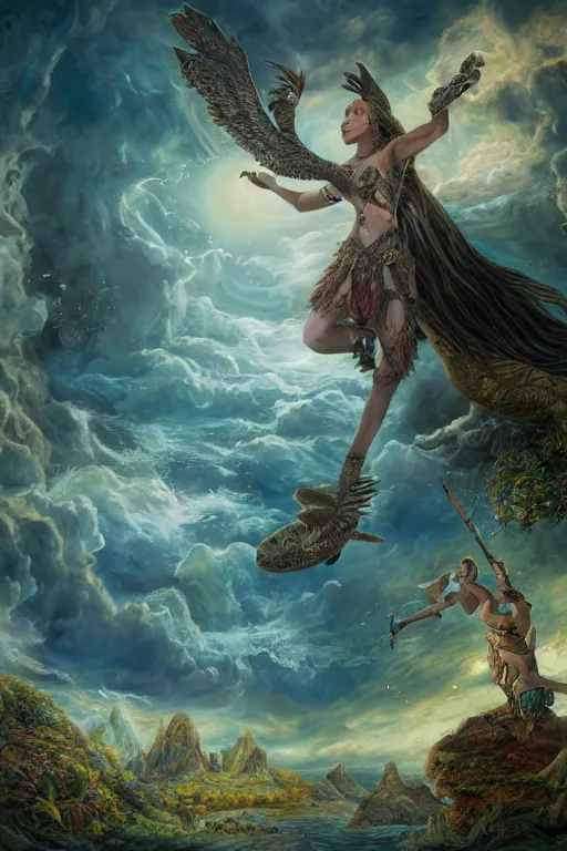 Prompt: A fantasy book style portrait painting of the Great Turtle Island at the center of the Universe, accompanied by a hybrid, Anya_Taylor-Joy, Cory Chase, Eva Green, as a Mystical Valkyrie, Anubis-Reptilian, Atlantean Warrior, François Boucher, Oil Painting, Crisp clear resolution, unreal 5, DAZ, hyperrealistic, octane render, Regal, Refined, Detailed Digital Art, RPG portrait, Walt Disney (1937), William-Adolphe Bouguereau, Michael Cheval, Steampunk, Volumetric Golden dappled dynamic lighting, Highly Detailed, Cinematic Lighting, Unreal Engine, HD, 8k, HD