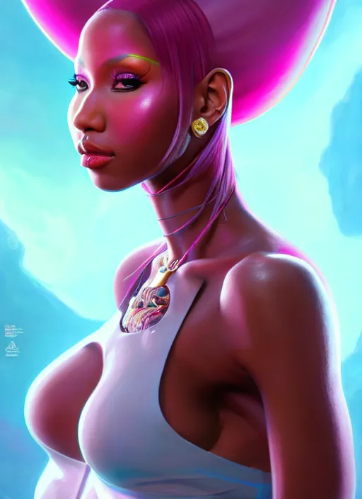 Image similar to nicki minaj, evangelion, au naturel, hyper detailed, digital art, trending in artstation, cinematic lighting, studio quality, smooth render, unreal engine 5 rendered, octane rendered, art style by klimt and nixeu and ian sprigger and wlop and krenz cushart