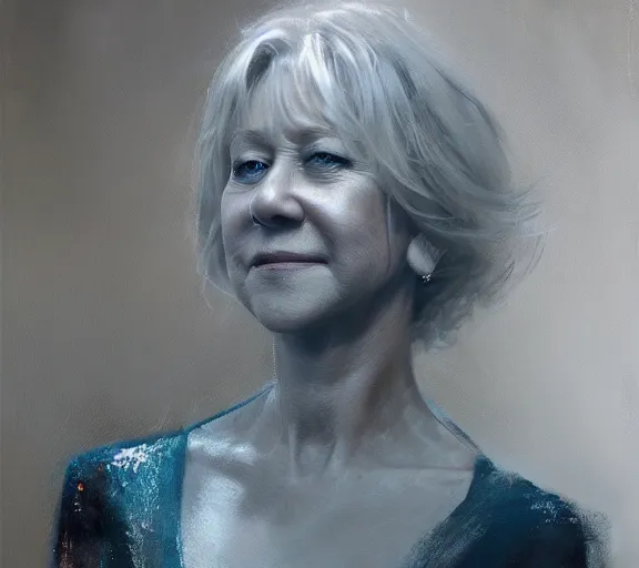 Image similar to a hyper-detailed photograph of Helen Mirren by Craig Mullins; oil on canvas; trending on artstation