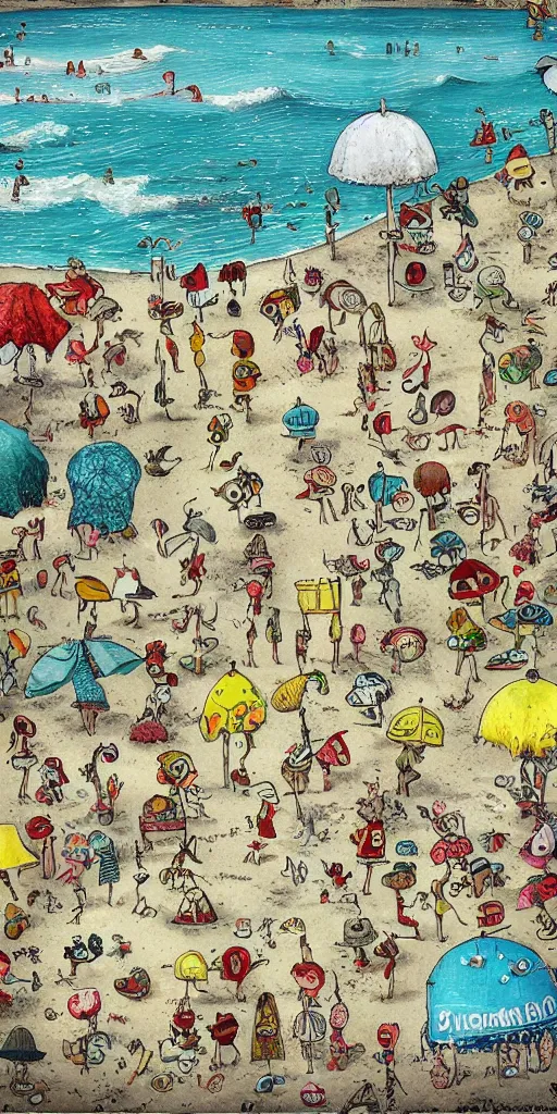 Image similar to a summer beach scene by alexander jansson and where's waldo