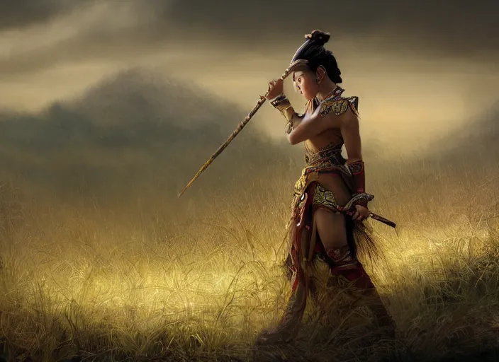 Prompt: a full head photoshot, detailed photograph of a dreaming asianwarrior princess in a distance landscape, photorealism ultradetailed digital art, irina french, heraldo ortega, mandy jurgens, golden ratio, art canvas, award winning, masterpiece trending on artstation 8 k 1 5 0 mpx, hasselblade wide shot