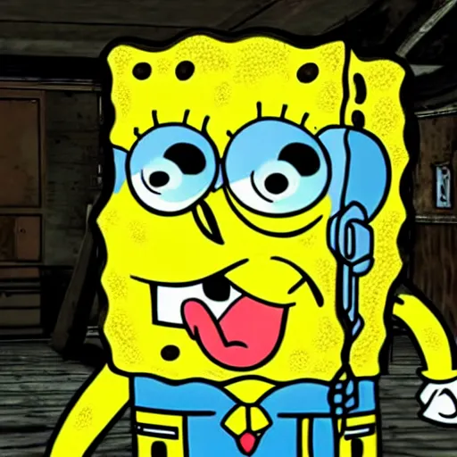 Image similar to Spongebob in Fallout 3, gameplay footage, 8k, very intricate, very detailed,